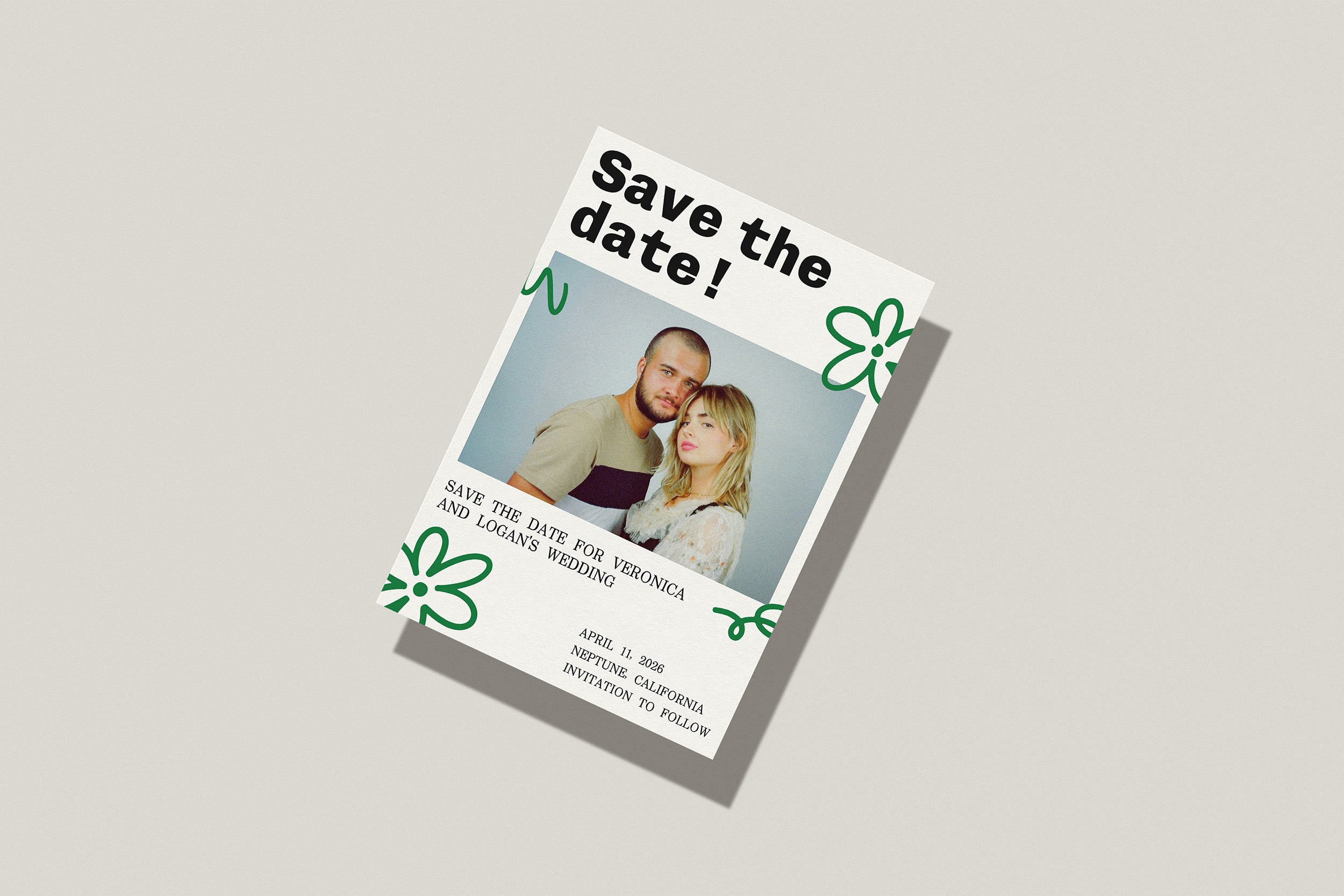 Image of the save the date card design for the Splendid scribbles stationery collection